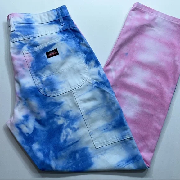 Dickies Tie Dyed Painter Pants Mens Size 34x34 Pink Blue Denim Carpenter